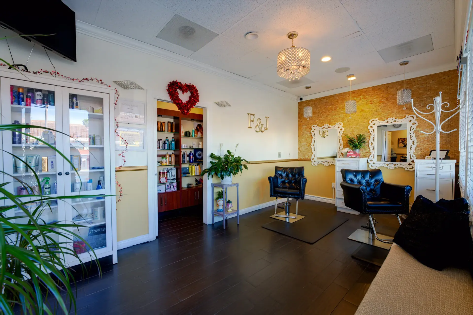 Entrance and lobby overview of F&J Beauty Studio in Anaheim, CA