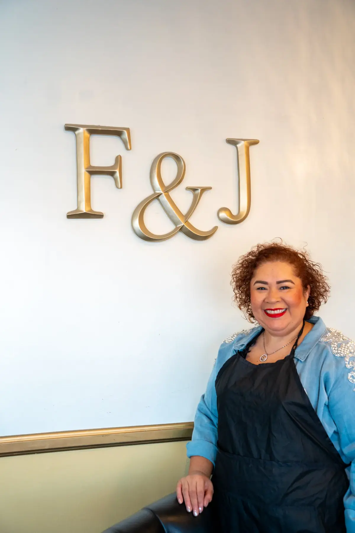 F&J Beauty Studio owner portrait with salon logo in Anaheim, CA